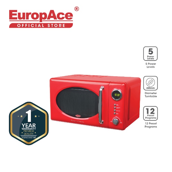 EuropAce 20L Microwave Oven (Red / Digital / Retro Series)